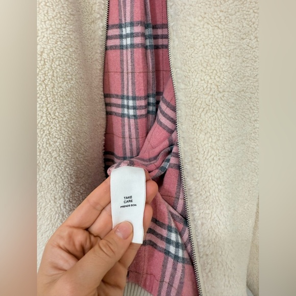 Avec Les Filles Women’s Beige Tan Full Zip Faux Fur Jacket Coat Size Large - Picture 6 of 11